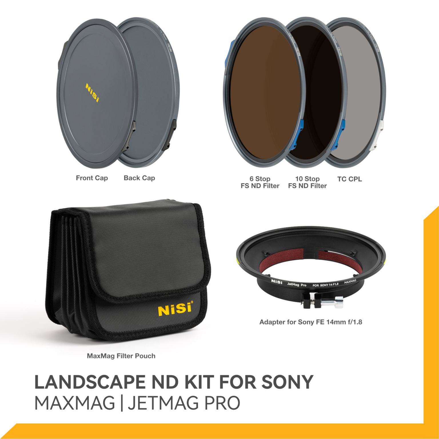 NiSi JetMag Pro Landscape ND Kit MAXMAG Magnetic Filter Kit for Sony FE 14mm f/1.8 GM (FS ND 6 Stop, FS ND 10 Stop, TC CPL, Adapter for Sony FE 14mm f/1.8 GM, Front Cap, Back Cap, MaxMag Pouch)