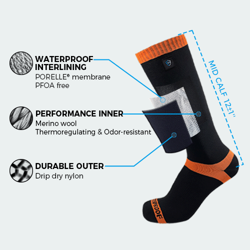 Hytherm Pro Waterproof Socks Merino Terry Loop Inner, Extreme Cold Protection